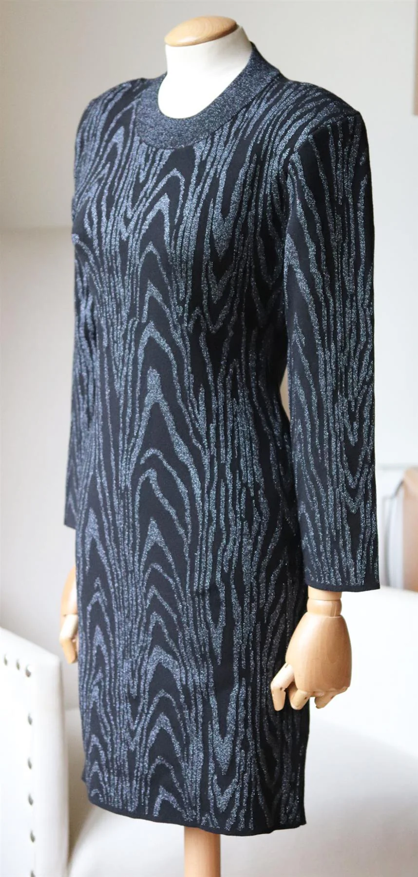 A.L.C. ZIGGY INTARSIA PRINT STRETCH KNIT MINI DRESS LARGE - Image 3