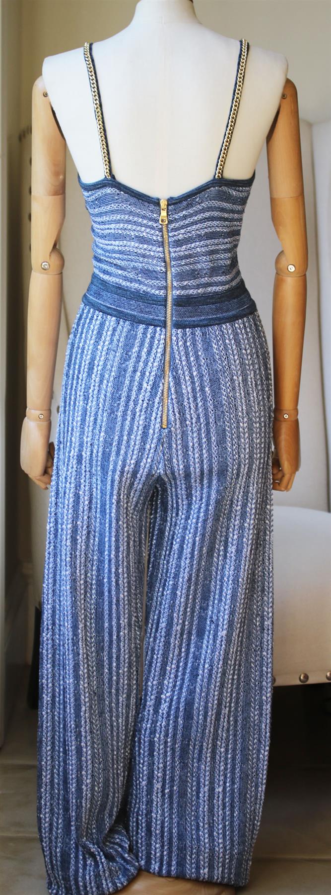BALMAIN CHAIN TRIMMED STRETCH KNIT JUMPSUIT FR 40 UK 12 - Image 4
