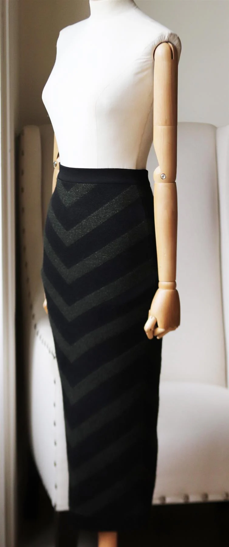 BALMAIN CHEVRON PATTERNED MOHAIR BLEND MIDI SKIRT FR 36 UK 8 - Image 3