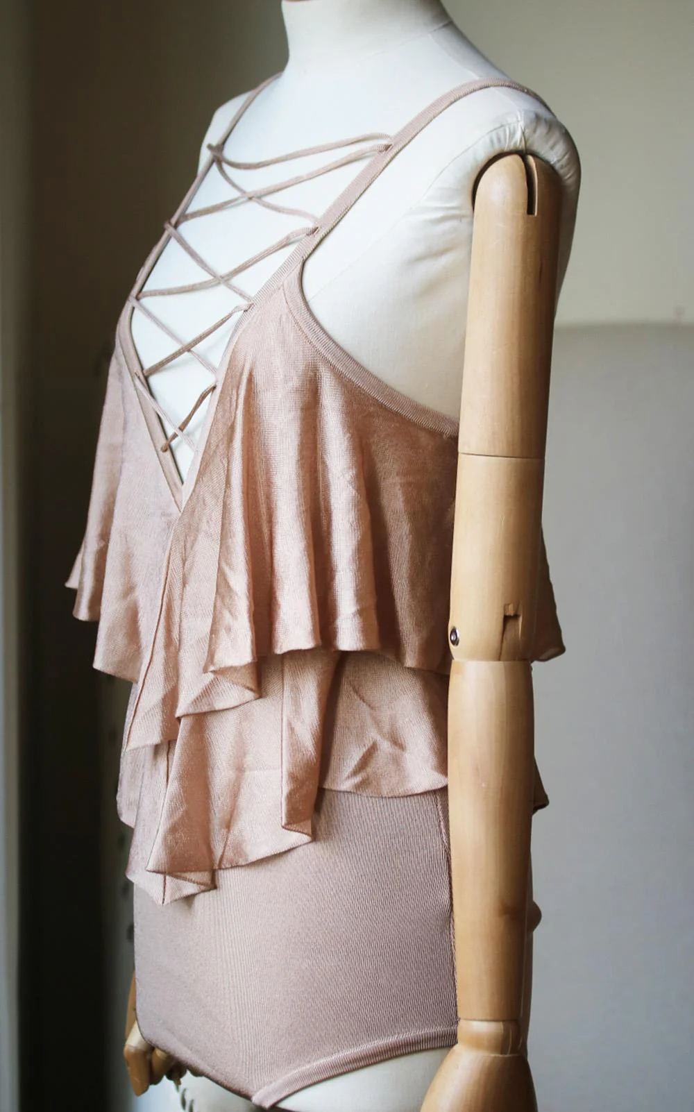 BALMAIN RUFFLED STRETCH JERSEY BODYSUIT FR 38 UK 10 - Image 3