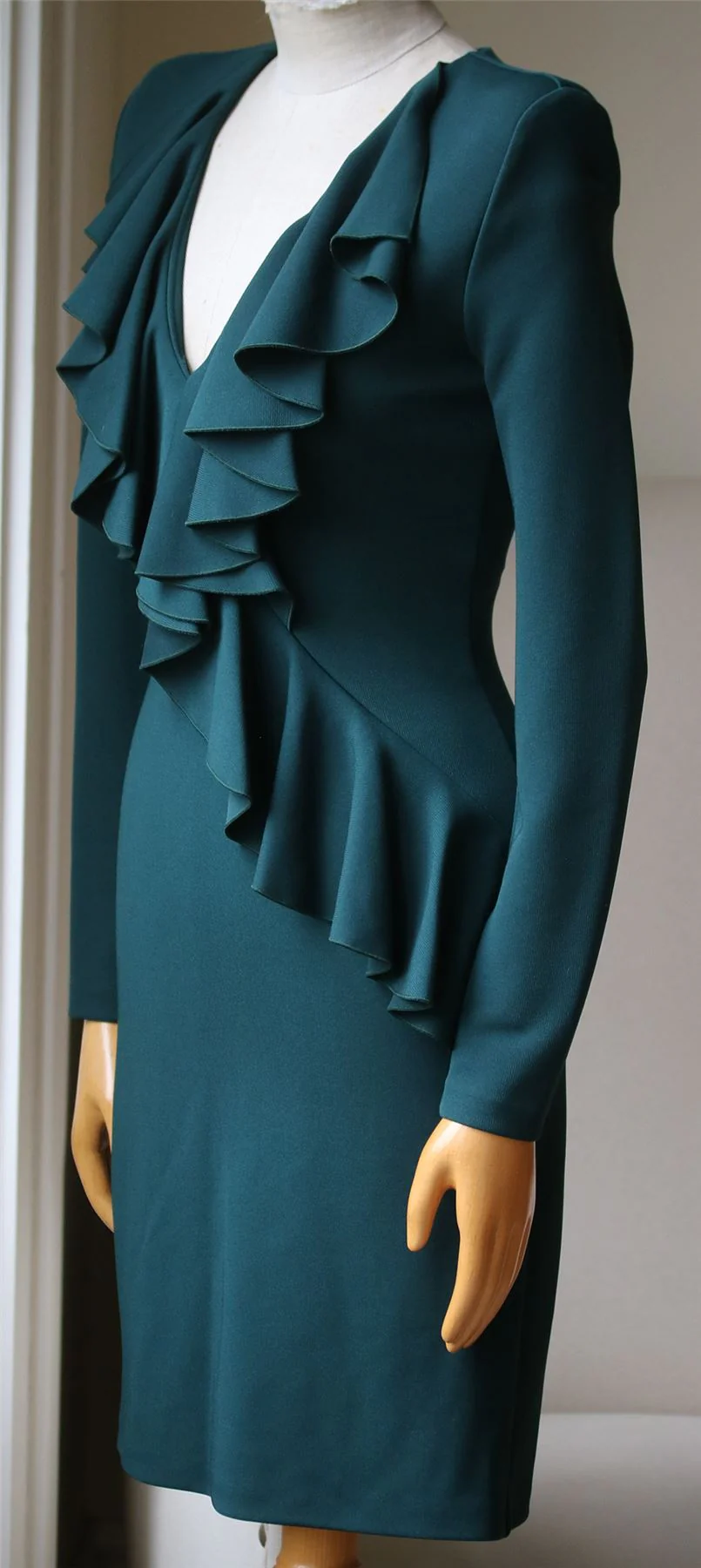 BALMAIN RUFFLED V NECK MINI DRESS FR 36 UK 8 - Image 3