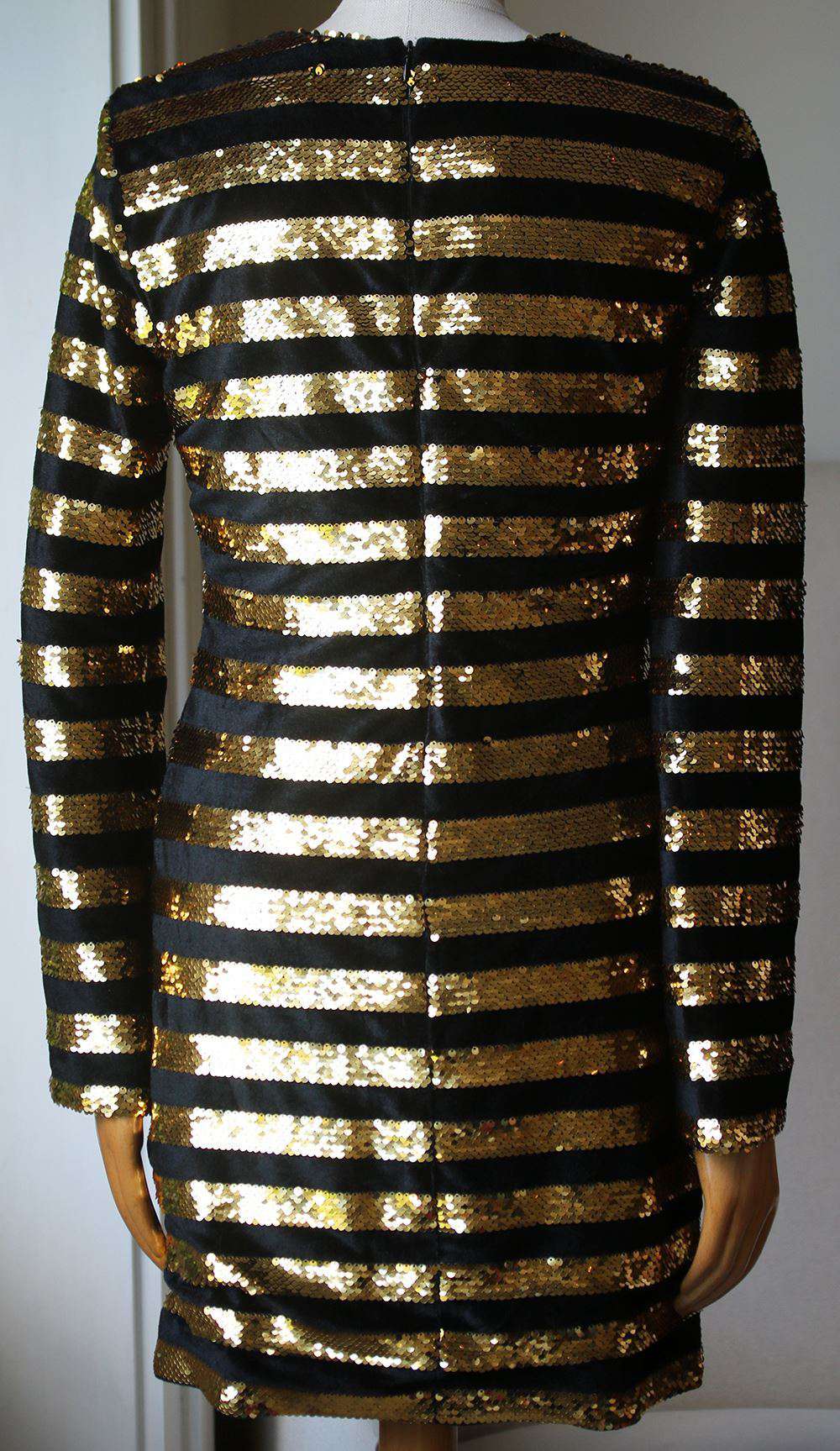 RTA CRYSTAL STRIPED SEQUINED VELVET MINI DRESS US 8 UK 12 - Image 4