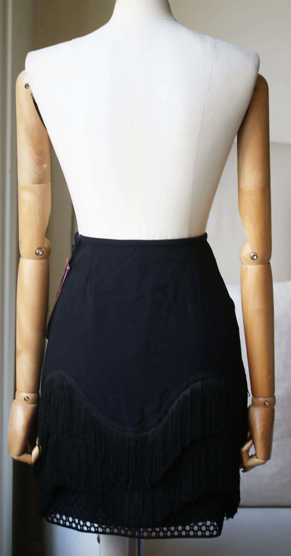 STELLA MCCARTNEY CORINNA FRINGED CREPE AND WICKER LACE MINI SKIRT IT 36 UK 4 - Image 4